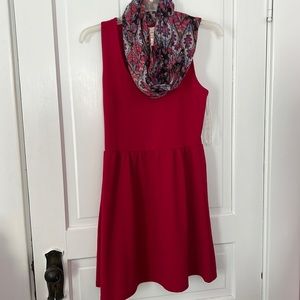 Deep Pink Dress with Scarf
